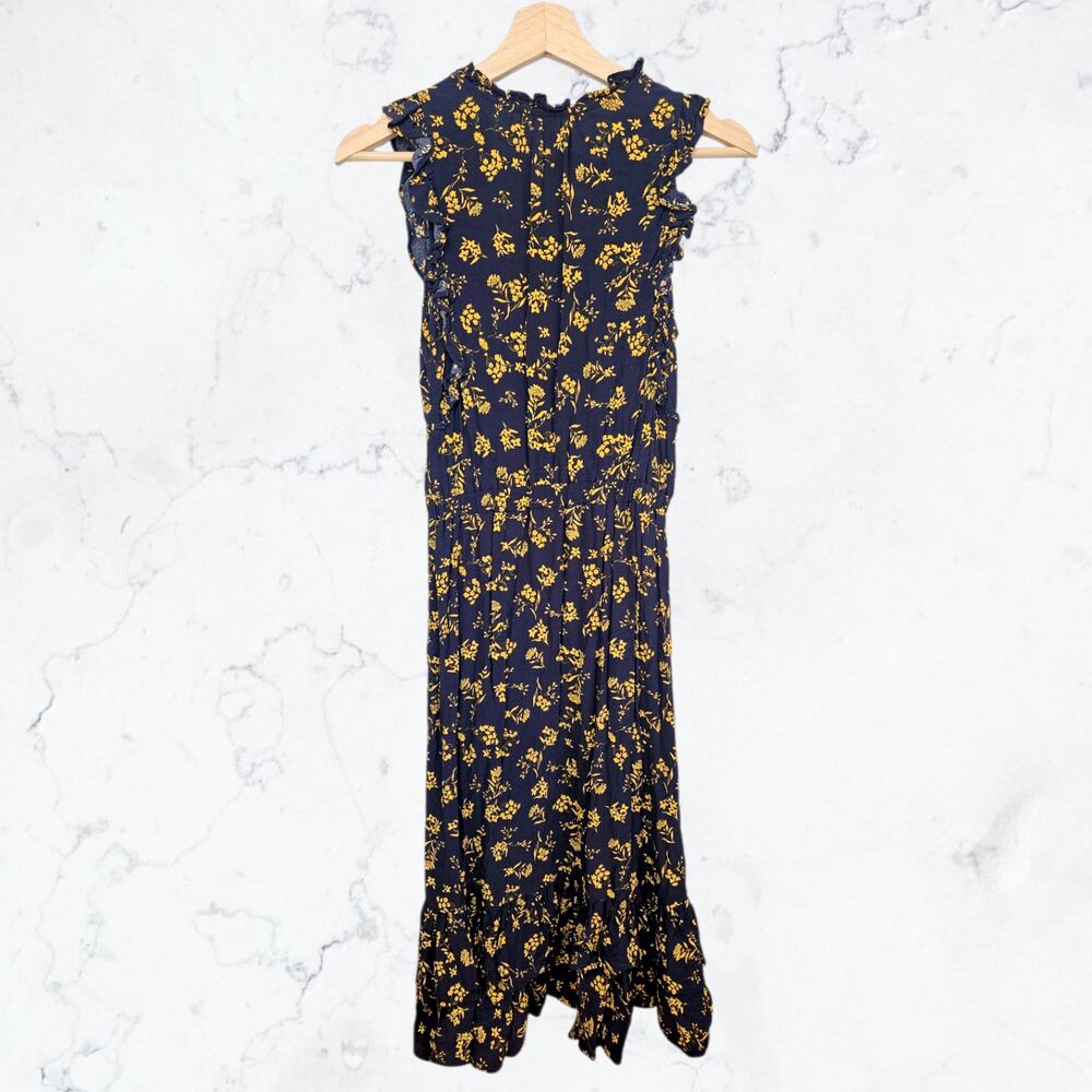 Banana Republic Navy Blue & Yellow Floral Ruffle Cottagecore Maxi Dress - Picture 4 of 5